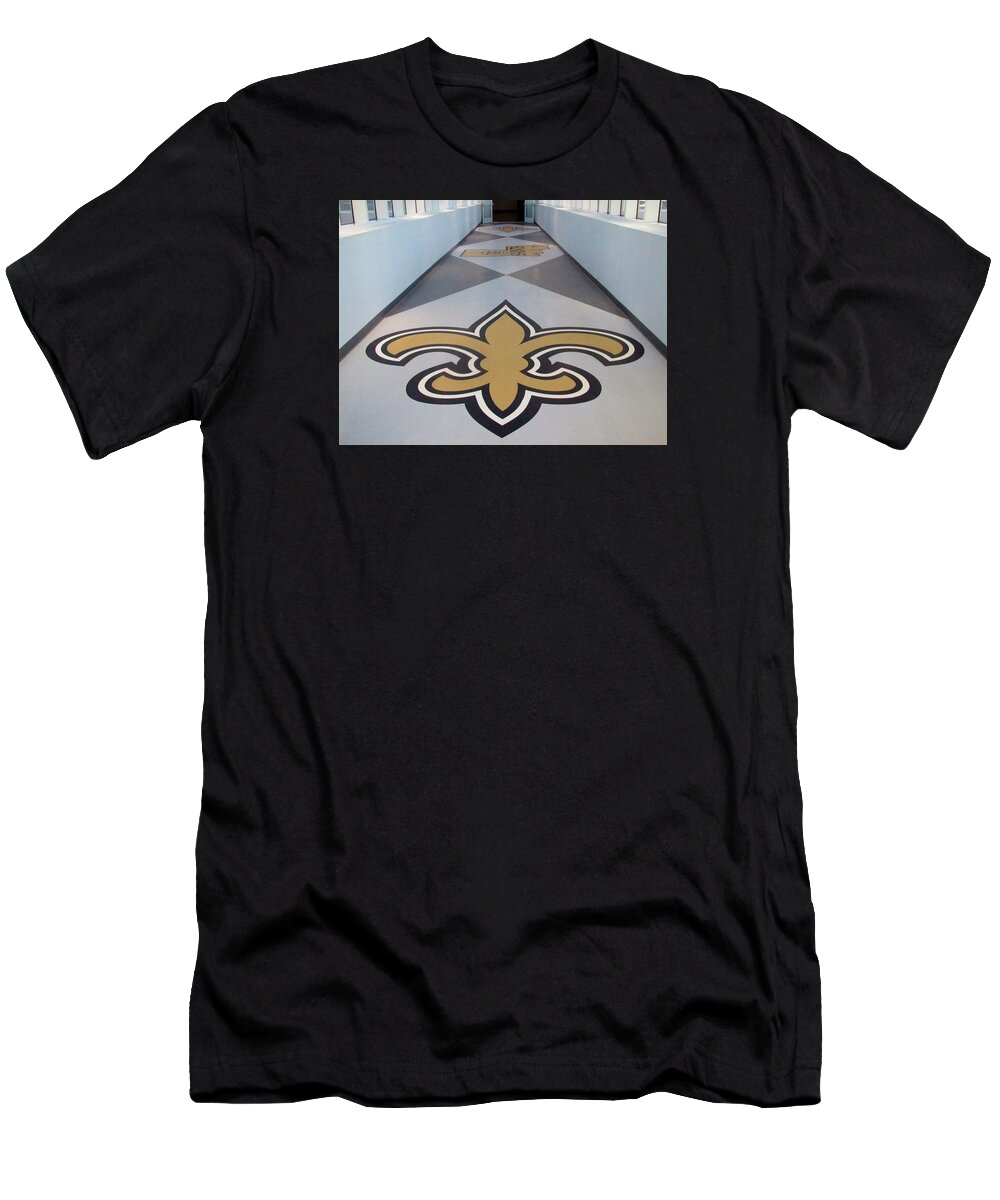 New Orleans Saints T-Shirt featuring the photograph Saints are Coming - Benson Towers - New Orleans LA by Deborah Lacoste