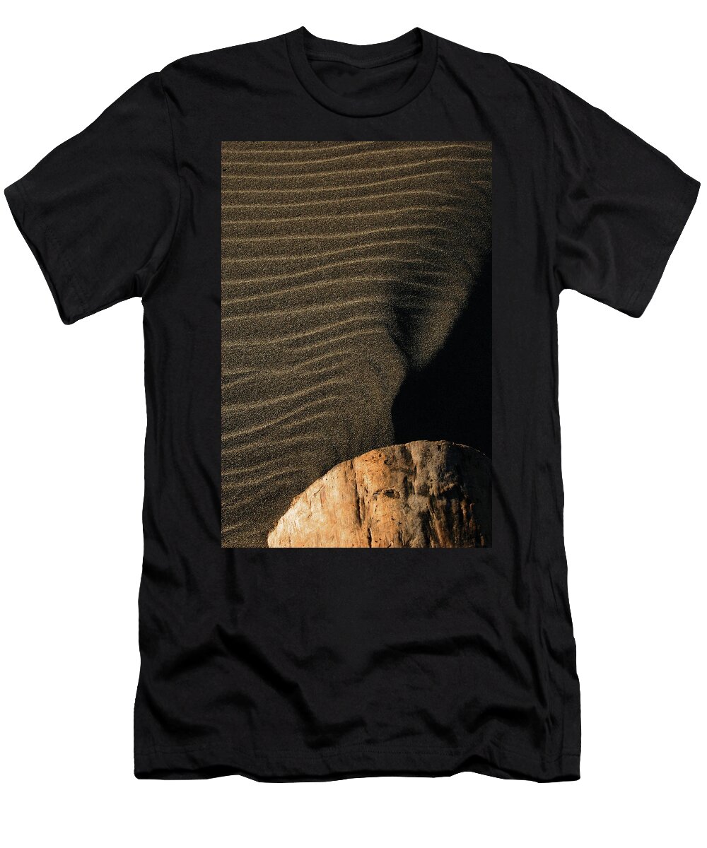 Sand T-Shirt featuring the photograph Sand Patterns With Rock by Robert Woodward
