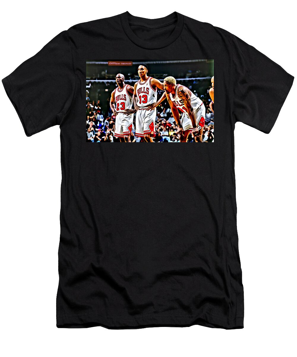 Threepeat Bulls Tshirt Michael Jordan, Scottie Pippen, Dennis Rodman