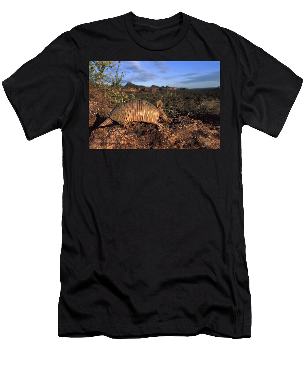 Feb0514 T-Shirt featuring the photograph Seven-banded Armadillo Brazil by Pete Oxford