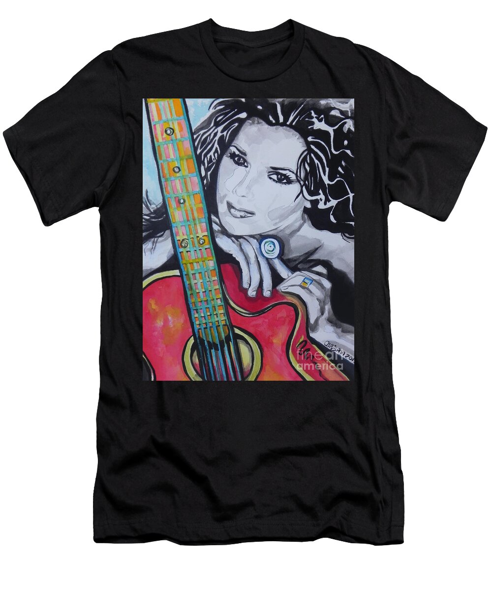Watercolor Painting T-Shirt featuring the painting Shania Twain by Chrisann Ellis
