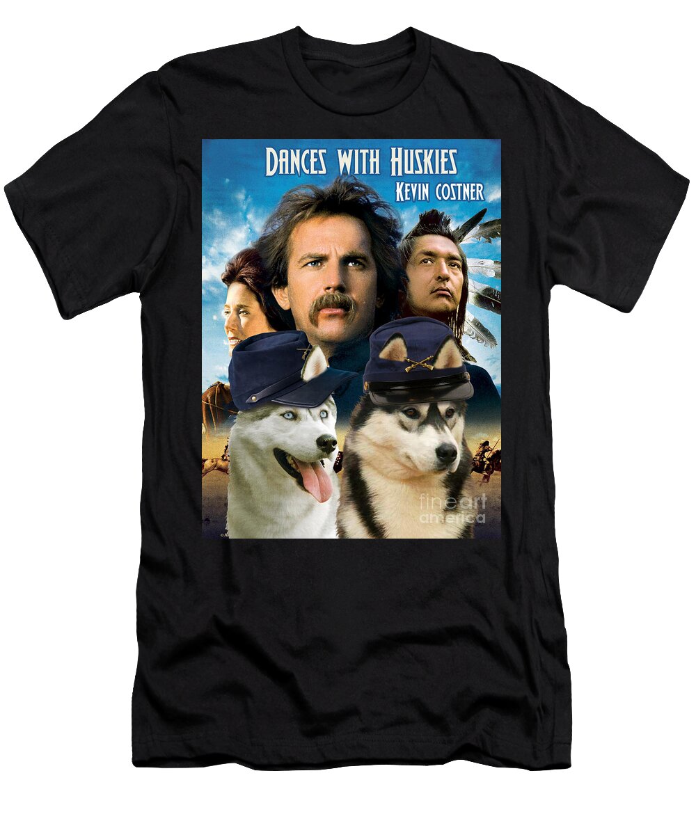 Siberian Husky T-Shirt featuring the painting Siberian Husky Art Canvas Print - Dances with Wolves Movie Poster by Sandra Sij