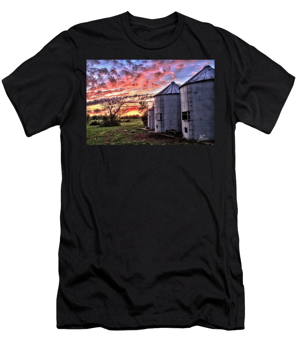 Silo T-Shirt featuring the photograph Silo Sunset by David Zarecor