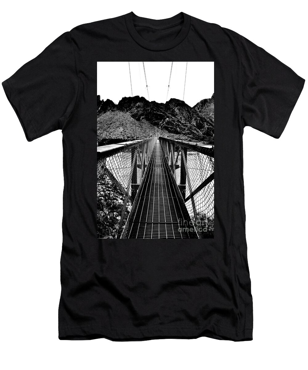 Grand Canyon T-Shirt featuring the digital art Silver Bridge over Colorado River at bottom of Grand Canyon National Park Conte Crayon by Shawn O'Brien