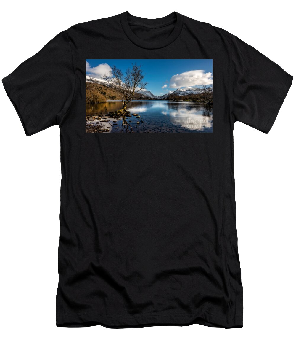 Llyn Padarn T-Shirt featuring the photograph Snowdon And Padarn Lake by Adrian Evans