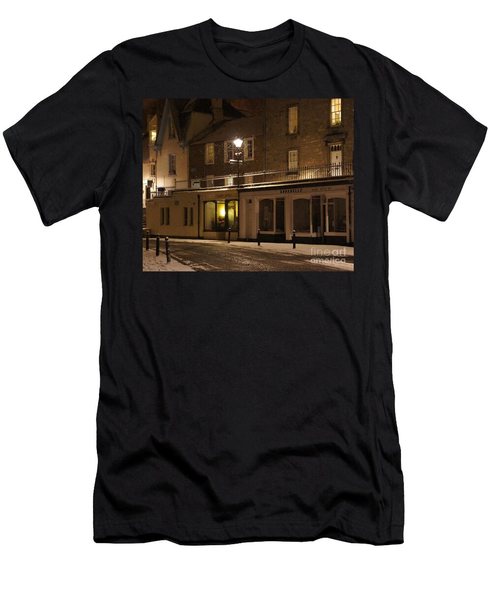South Queensferry Main Street T-Shirt featuring the photograph Snowy night by Elena Perelman
