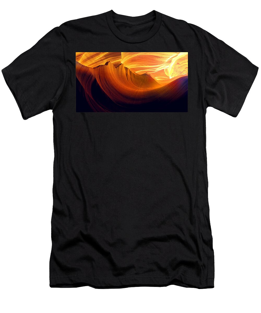 Antelope Canyon T-Shirt featuring the photograph Somewhere in America series - Golden yellow light in Antelope Canyon by Lilia S
