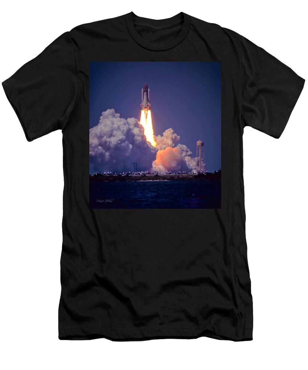 Space T-Shirt featuring the photograph Space Shuttle Challenger STS-6 First Flight 1983 Photo 1 by Marie Hicks