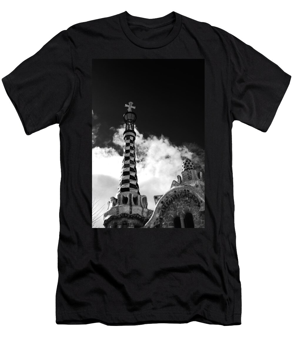 Mark J Dunn T-Shirt featuring the photograph Gaudi Architecture Black and White by Mark J Dunn