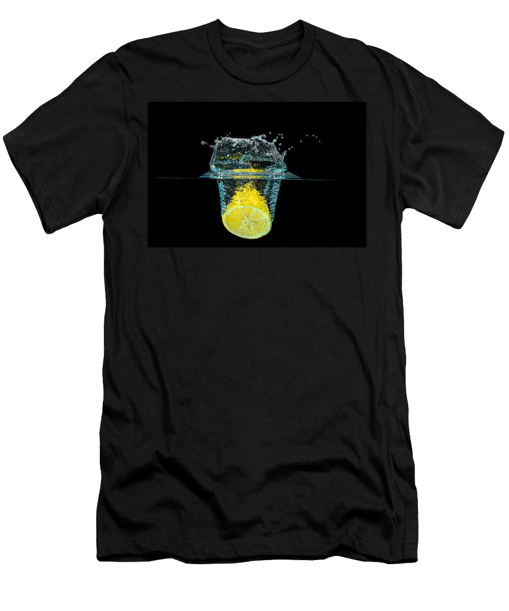 Beverage T-Shirt featuring the photograph Splashing Lemon by Peter Lakomy