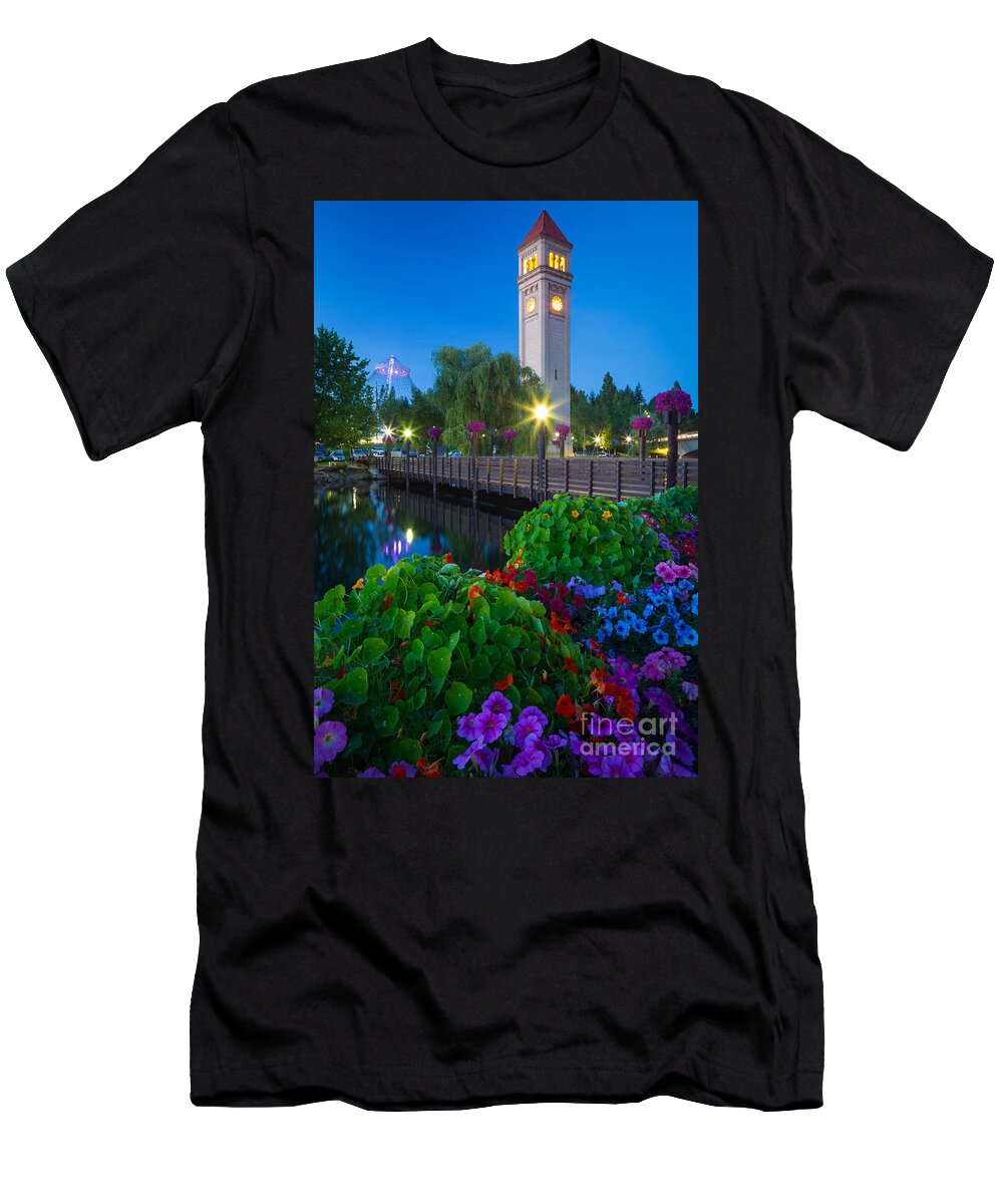 America T-Shirt featuring the photograph Spokane Clocktower by Night by Inge Johnsson