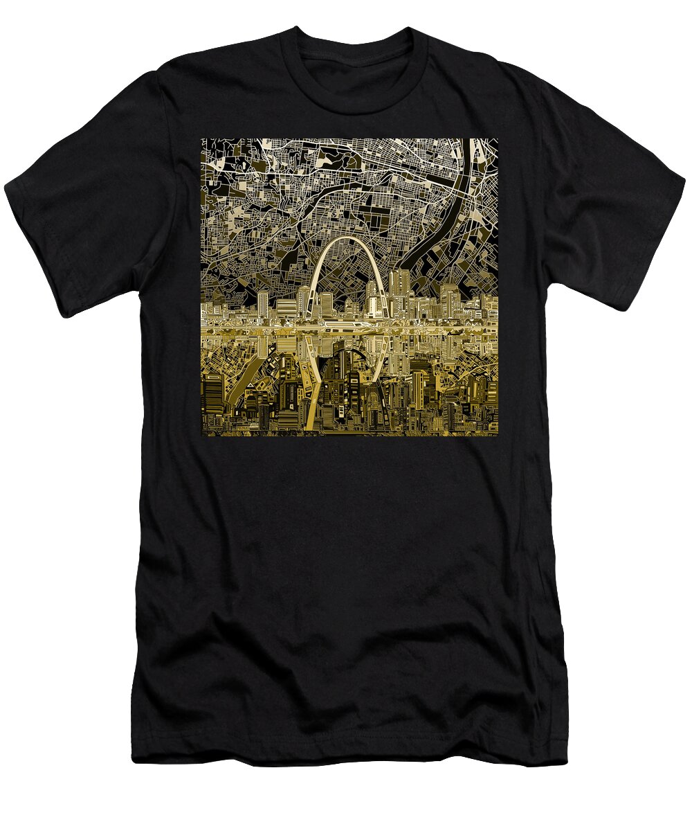 St Louis Skyline T-Shirt featuring the painting St Louis Skyline Abstract by Bekim M