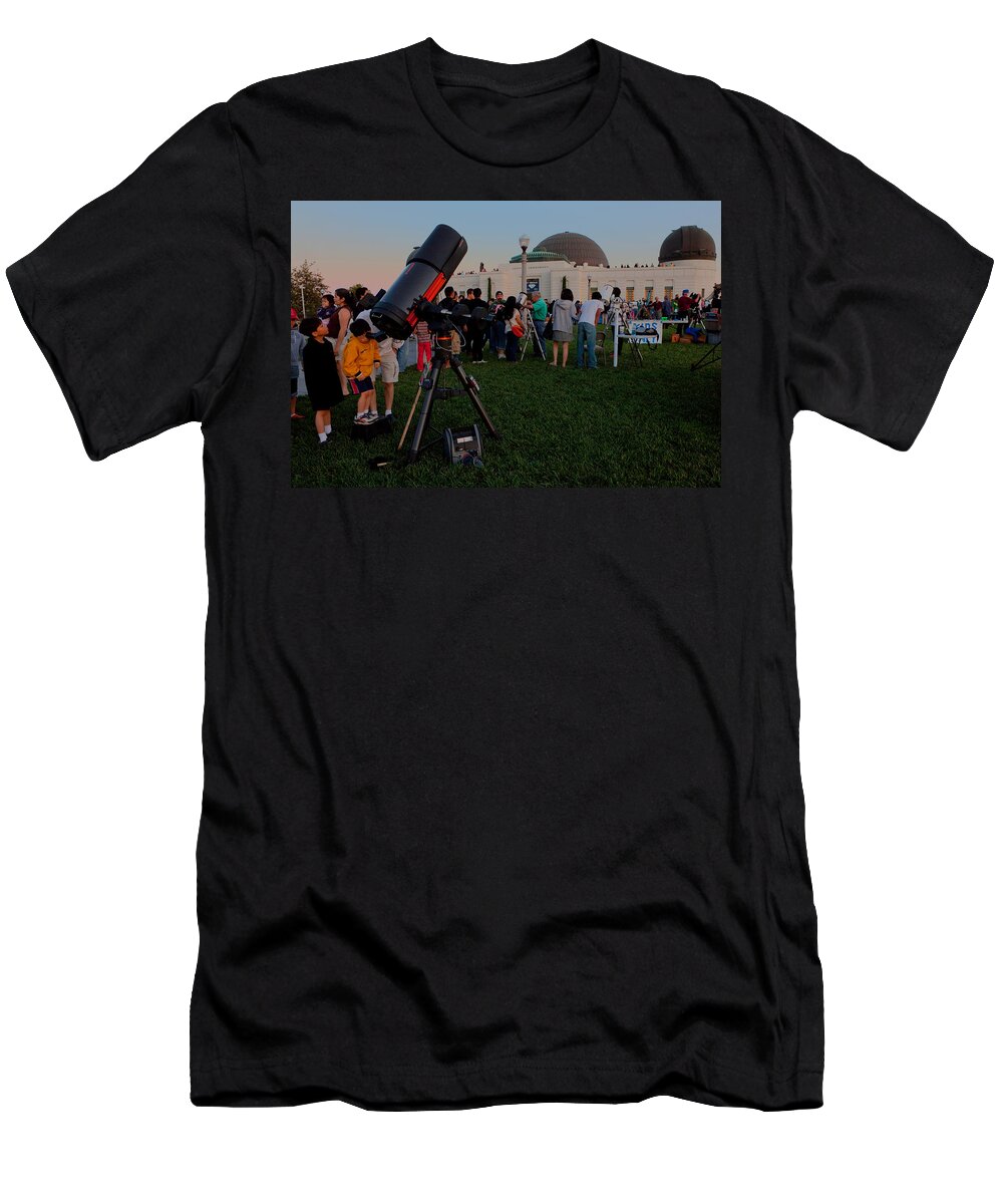 Griffith Observatory T-Shirt featuring the photograph Stargazers at Dusk - Griffith Observatory Los Angeles California by Ram Vasudev