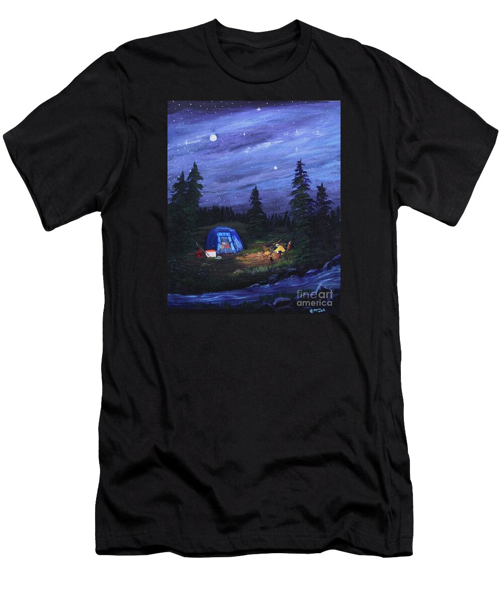 Tent T-Shirt featuring the painting Starry Night Campers Delight by Myrna Walsh