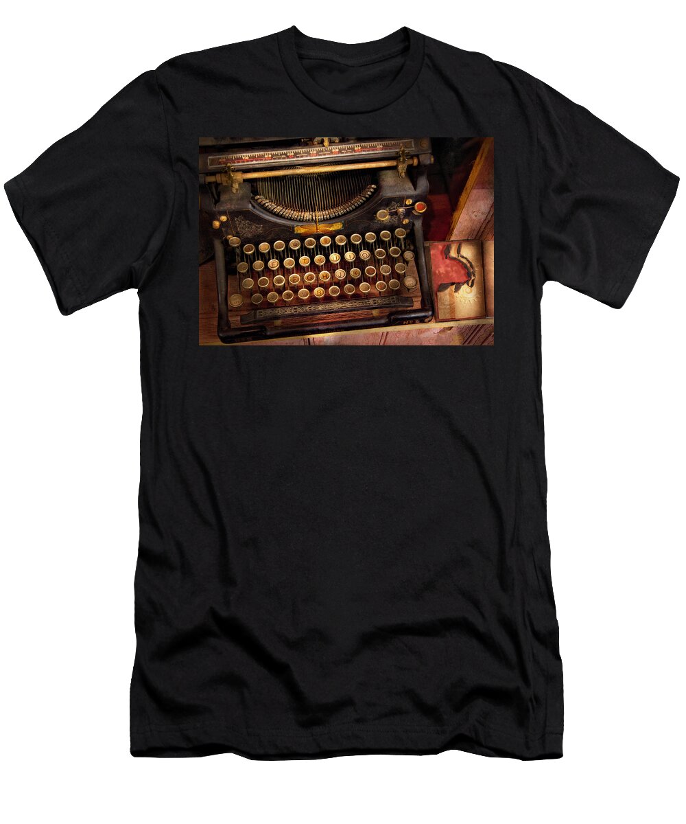 Hdr T-Shirt featuring the photograph Steampunk - Just an ordinary typewriter by Mike Savad