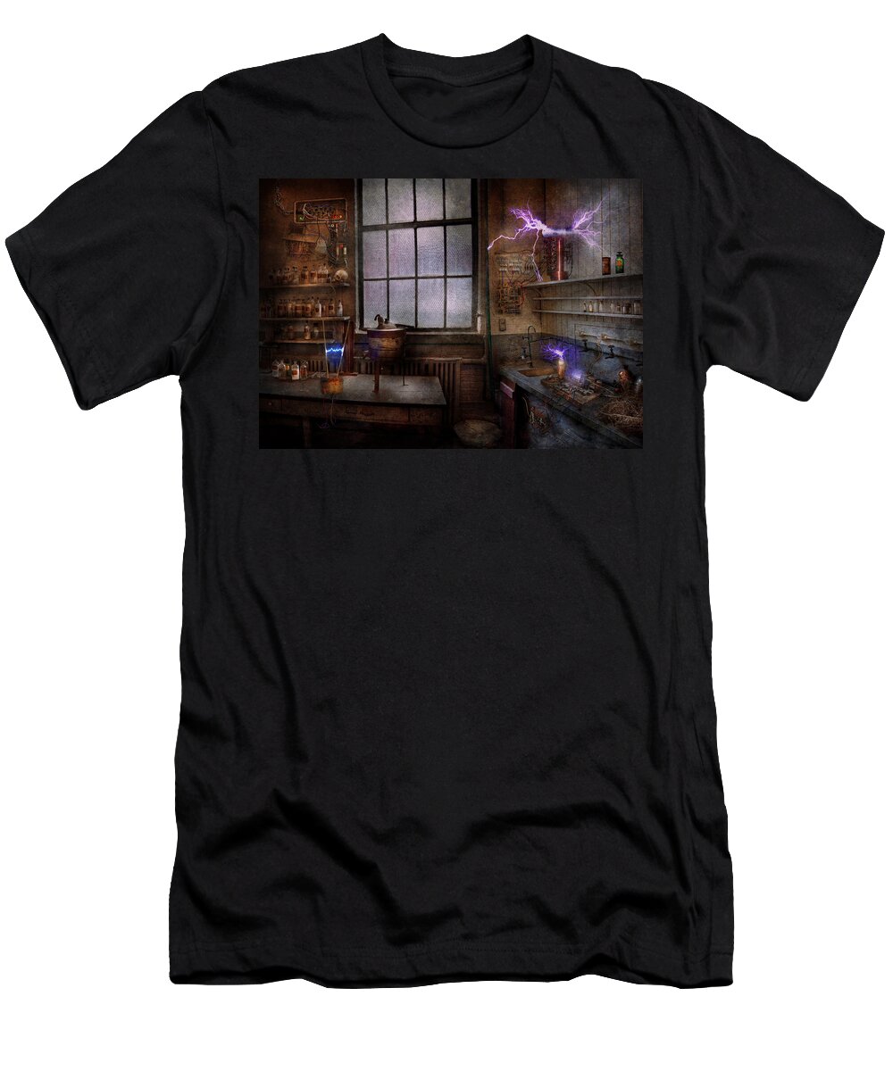 Hdr T-Shirt featuring the photograph Steampunk - The Mad Scientist by Mike Savad