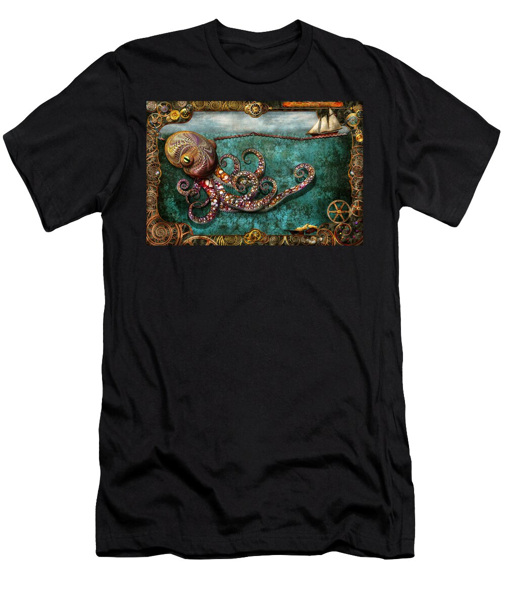 Self T-Shirt featuring the digital art Steampunk - The tale of the Kraken by Mike Savad
