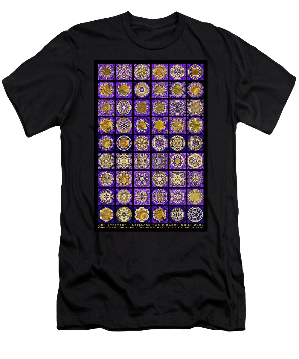 Flowers T-Shirt featuring the digital art Stellars Two Dingbat Quilt by Ann Stretton