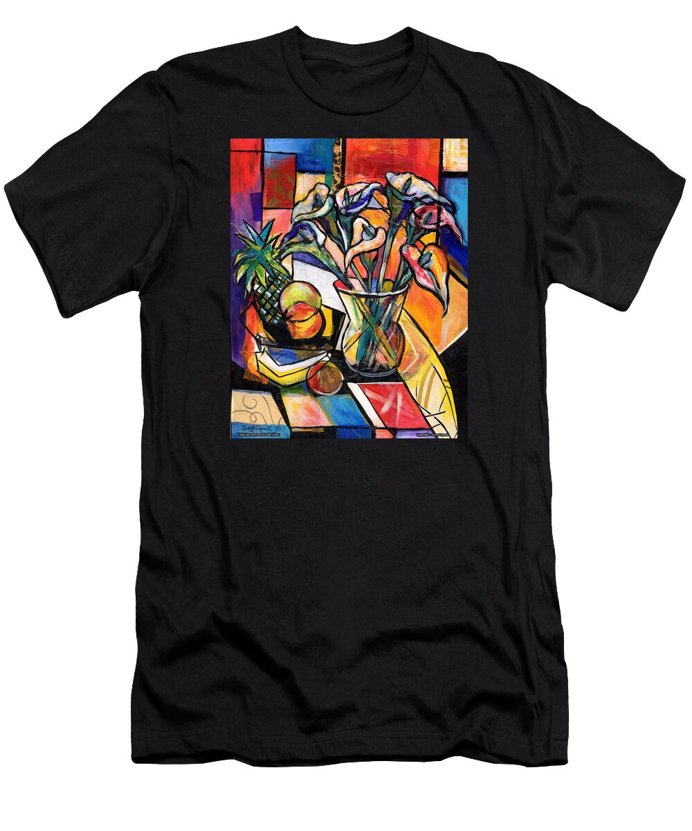 Everett Spruill T-Shirt featuring the painting Still Life with Fruit and Calla Lilies by Everett Spruill