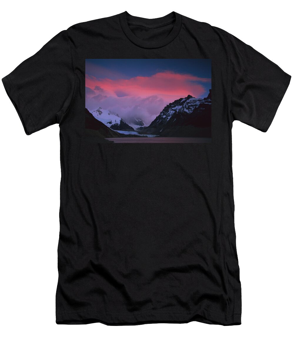 Feb0514 T-Shirt featuring the photograph Storm At Dawn On Cerro Torre Patagonia by Colin Monteath