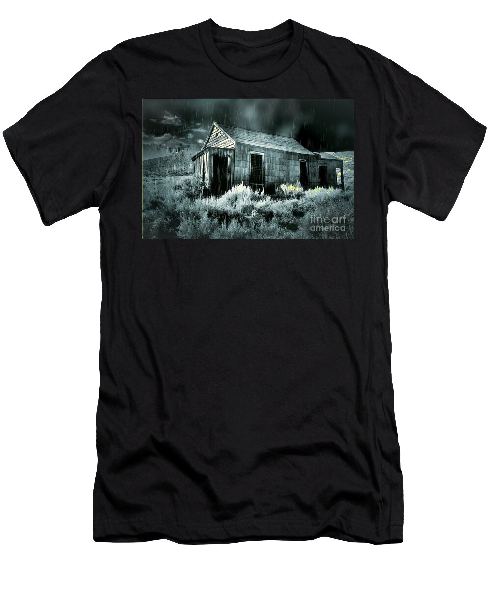 Bodie T-Shirt featuring the digital art Storm Over Bodie Bordello by Georgianne Giese