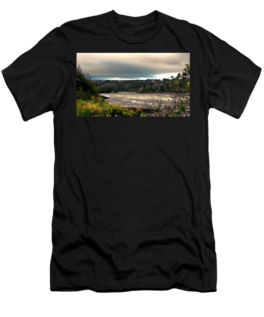 Bridge T-Shirt featuring the photograph Stormy Morning by Jennifer Wheatley Wolf