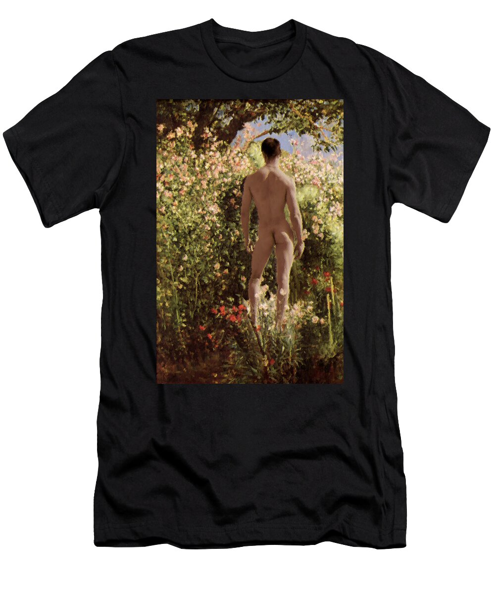 Summer Day In The Garden T-Shirt featuring the painting Summer Day in the Garden  by Troy Caperton