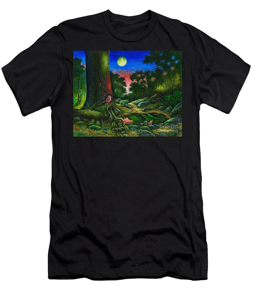 Summer T-Shirt featuring the painting Summer Twilight in the Forest by Michael Frank