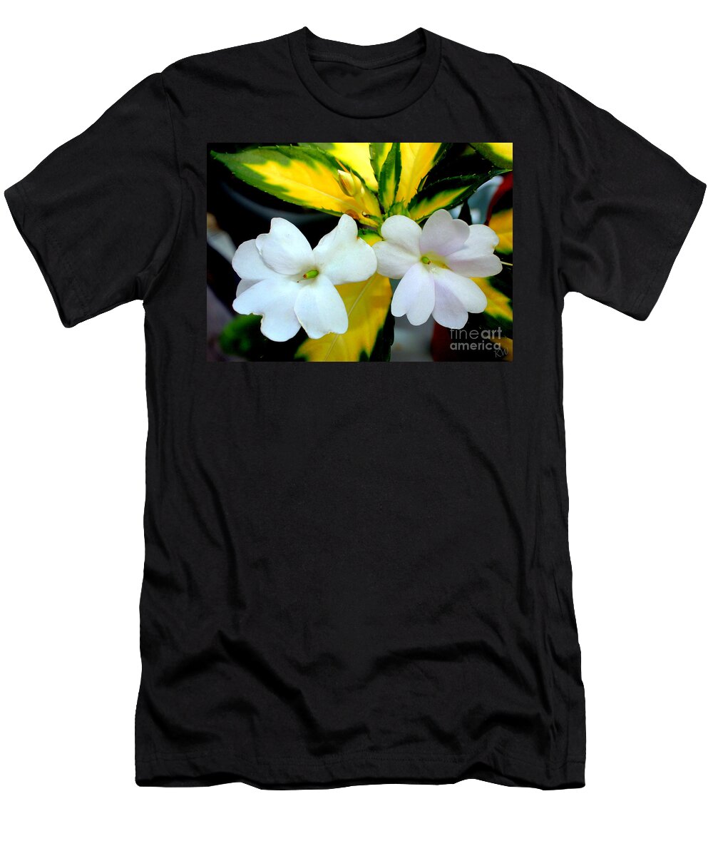 Sun Patiens Spreading White Variagated T-Shirt featuring the photograph Sun Patiens Spreading White Variagated by Kathy White