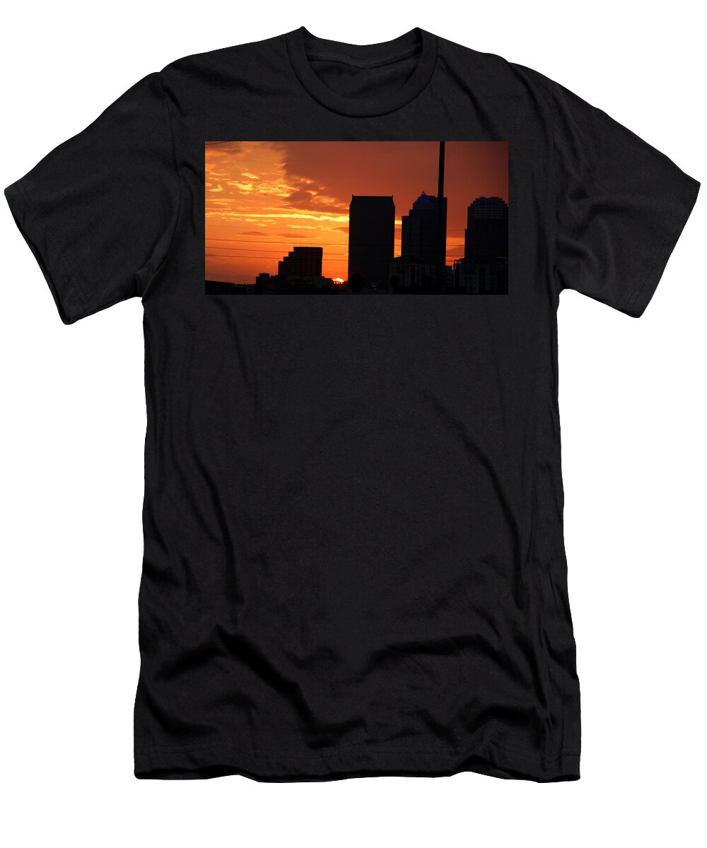 Buildings T-Shirt featuring the photograph Sun setting on Downtown Tampa by Chauncy Holmes