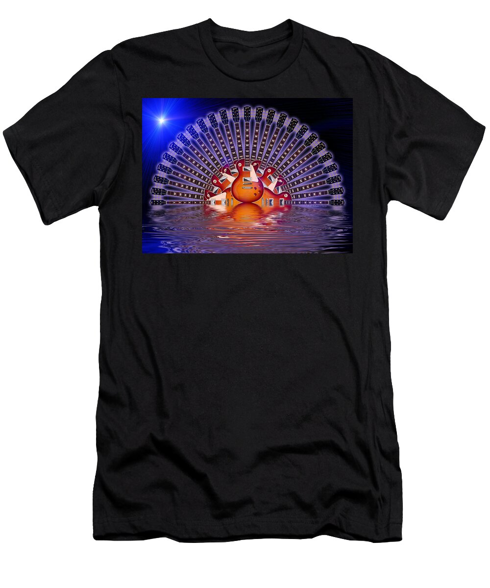 Gibson Les Paul T-Shirt featuring the digital art Sunburst Moonrise by WB Johnston