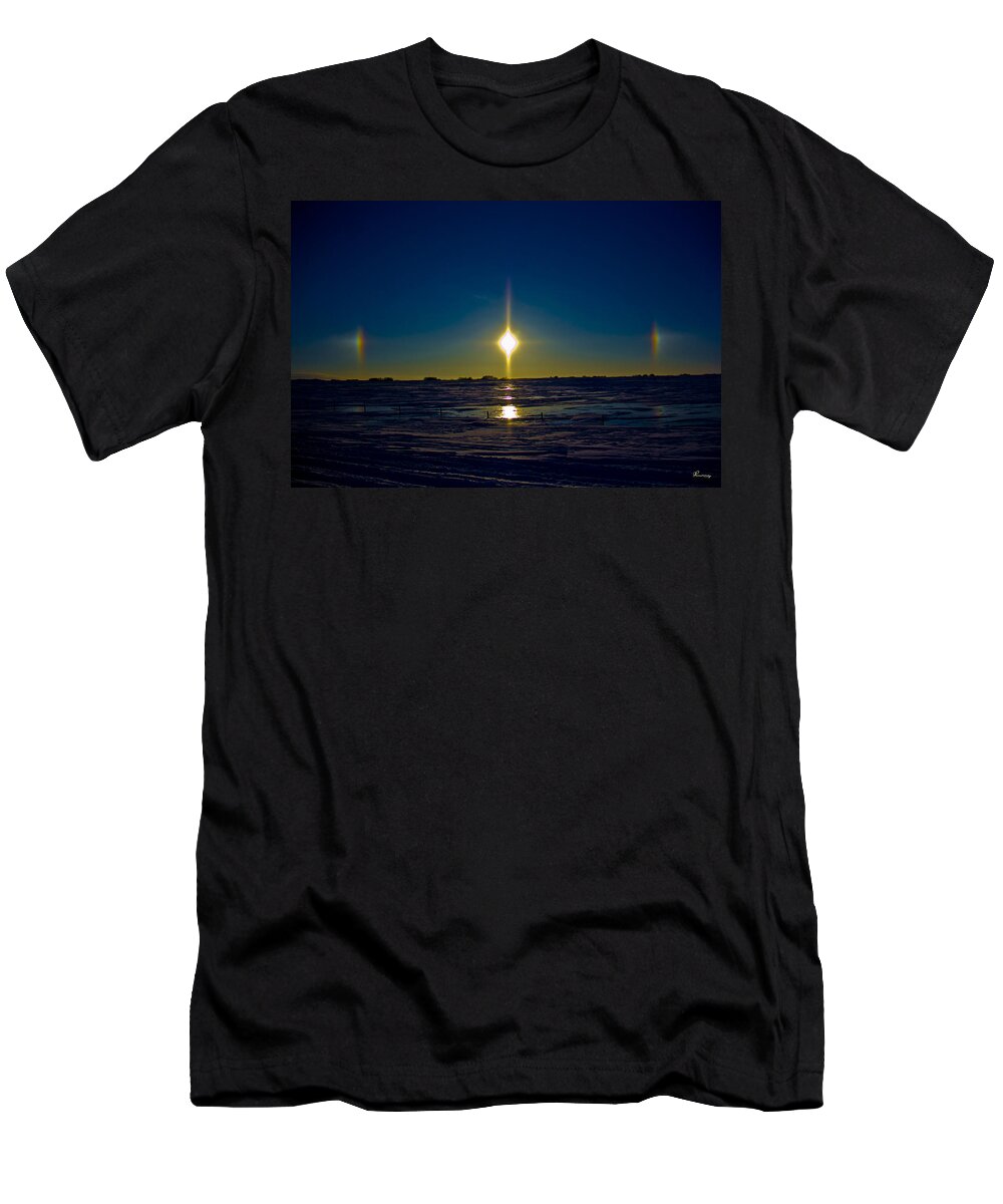 Andrea Lawrence Saskatchewan Artist T-Shirt featuring the digital art Sundogs Over Ice by Andrea Lawrence