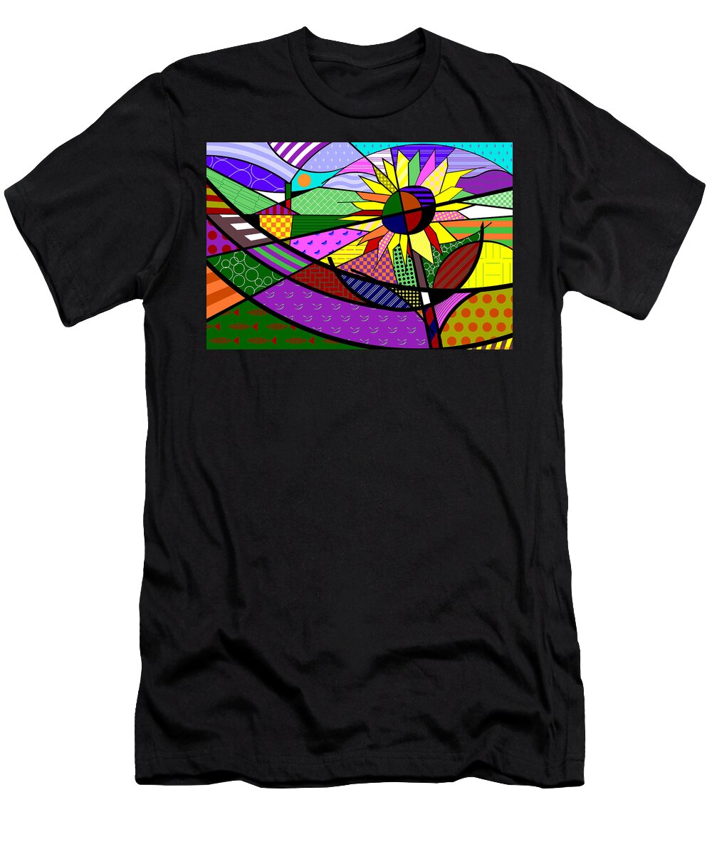 Colorful T-Shirt featuring the digital art Sunflower Farm by Randall J Henrie