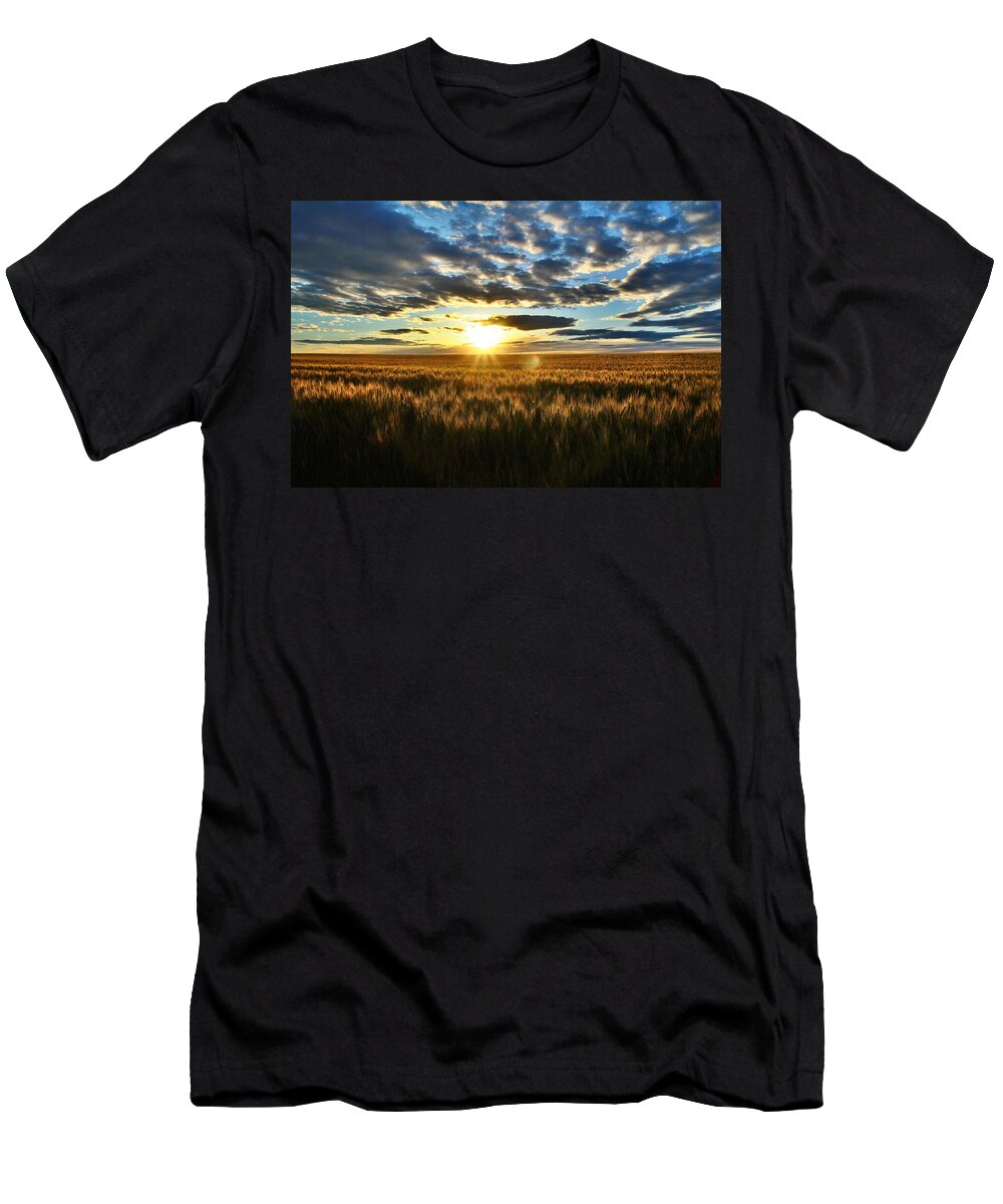 Sunrise T-Shirt featuring the photograph Sunrise on the wheat field by Lynn Hopwood