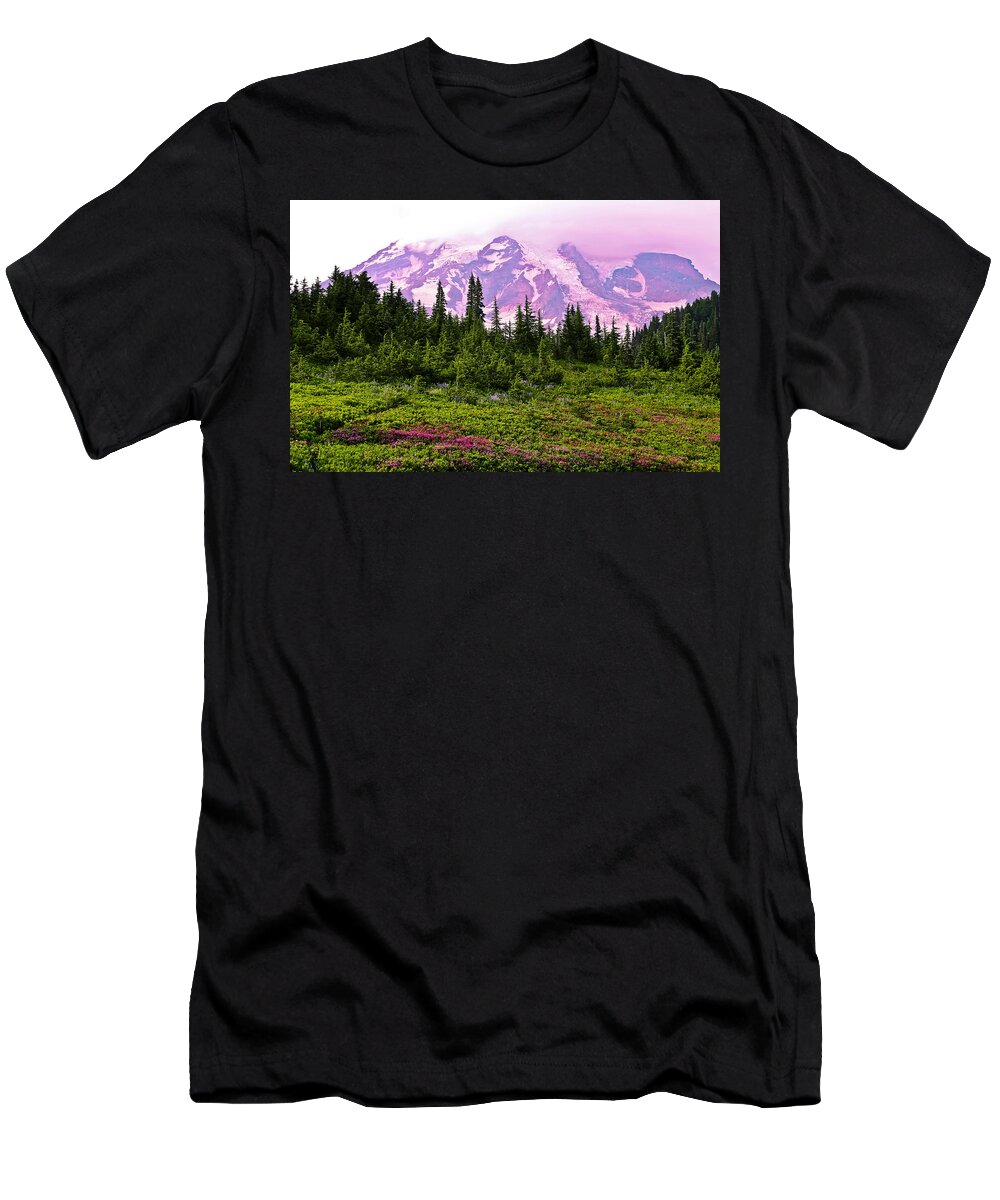 Mt. Rainier T-Shirt featuring the photograph Sunset at Mt. Rainier by Athena Mckinzie