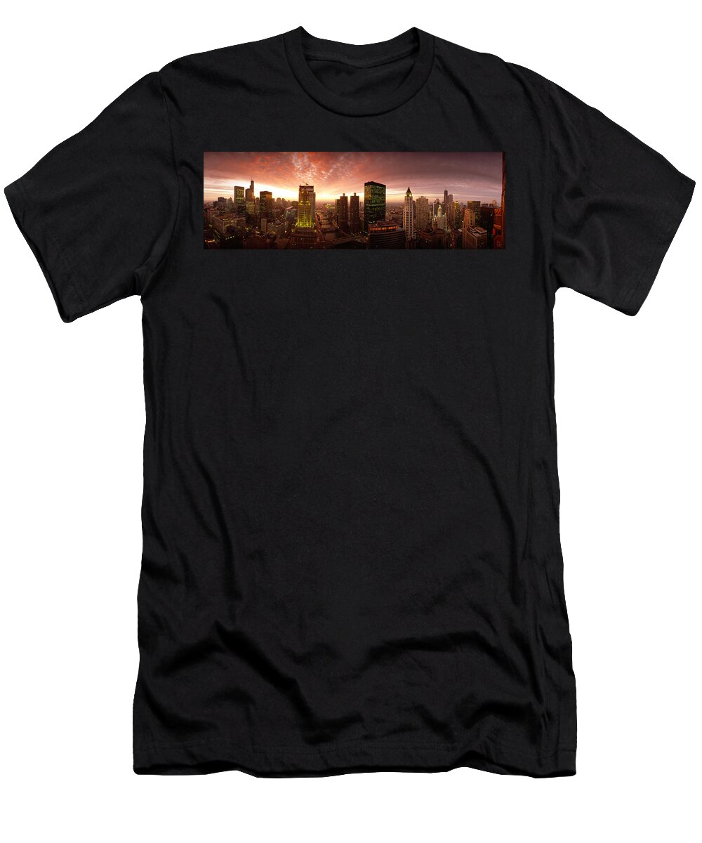 Photography T-Shirt featuring the photograph Sunset Cityscape Chicago Il Usa by Panoramic Images