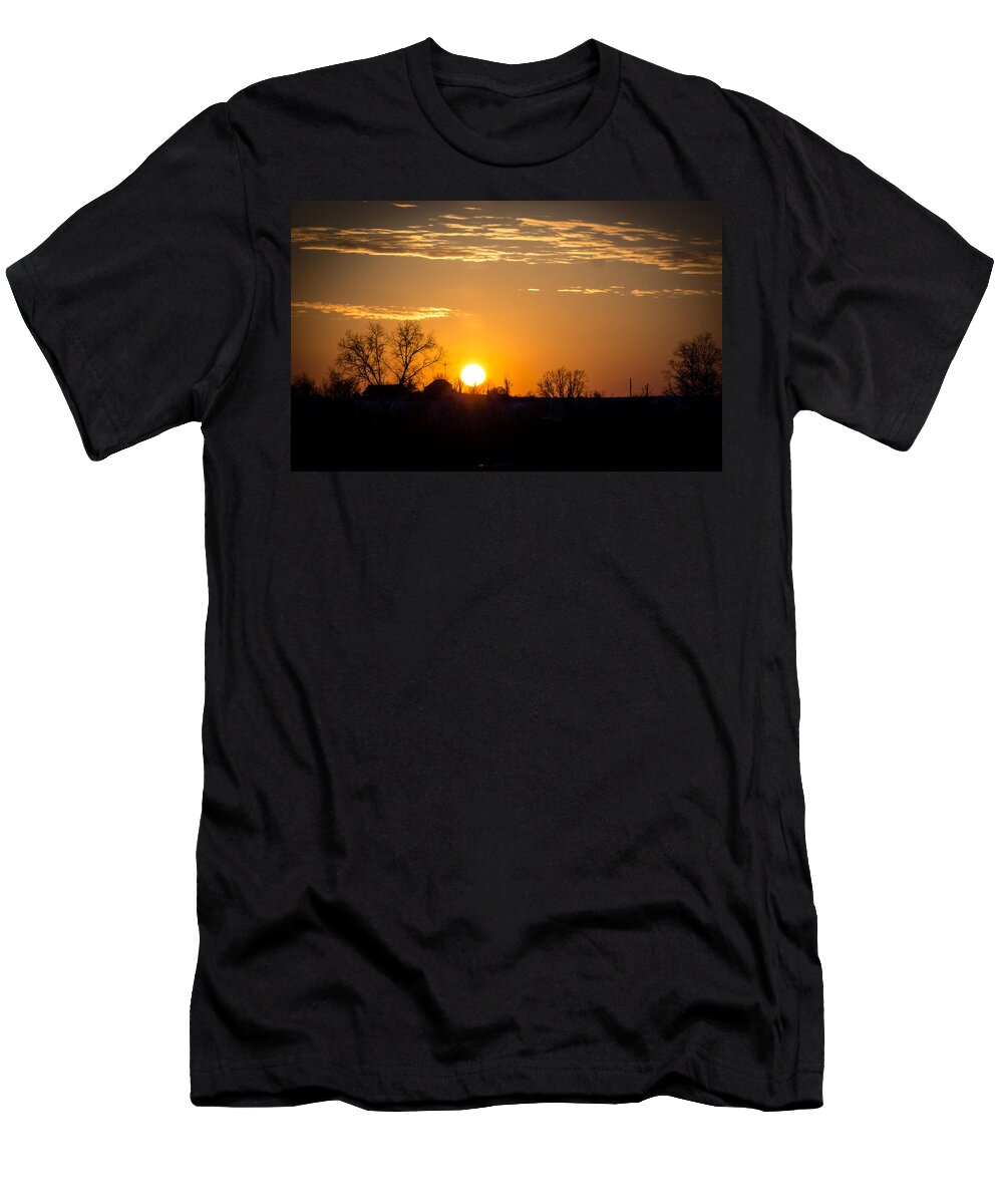 Sunset T-Shirt featuring the photograph Sunset Over the Distant Farm by Holden The Moment