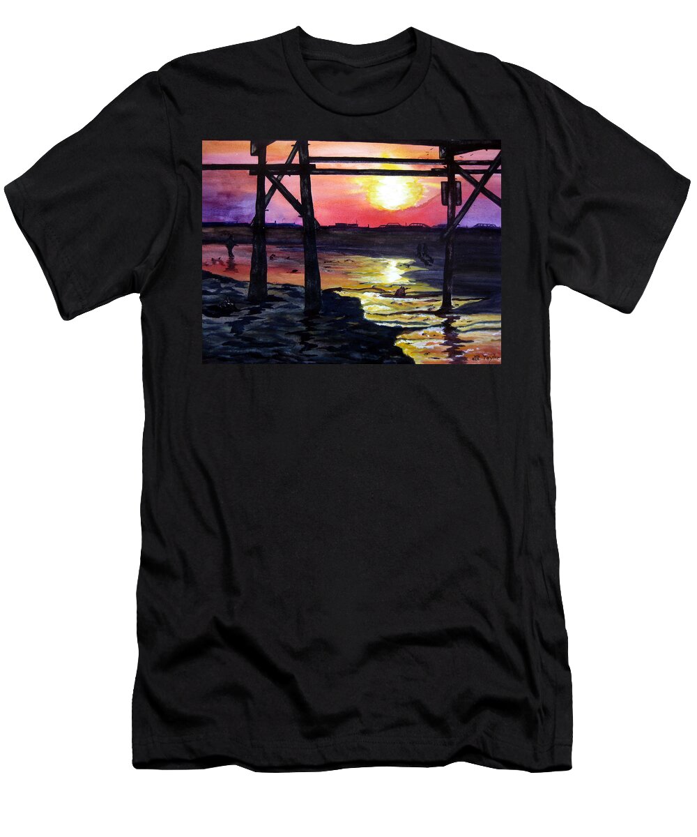 Pier T-Shirt featuring the painting Sunset Pier by Lil Taylor