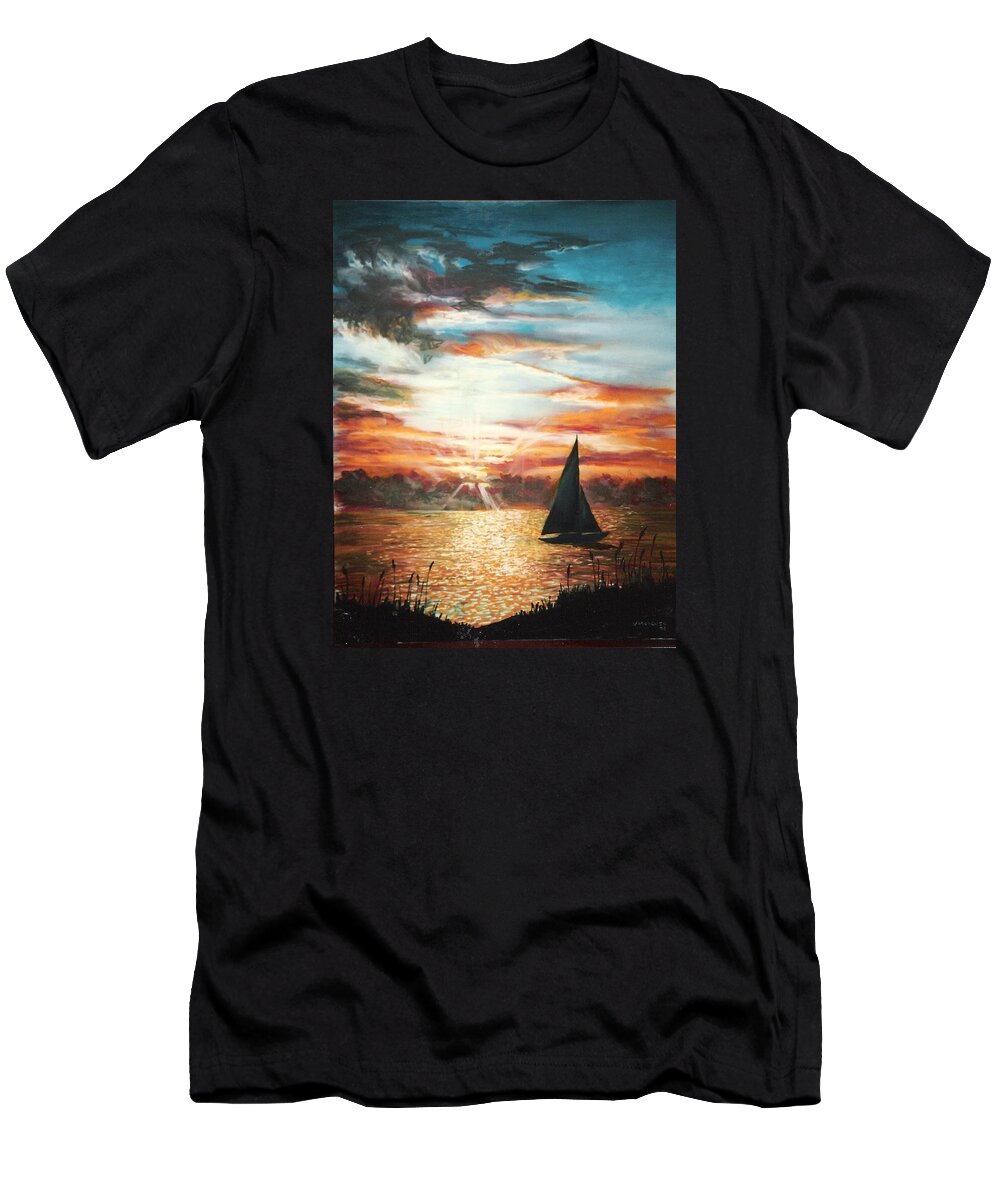 Florida T-Shirt featuring the painting Sunset Sail by Vincent Mancuso