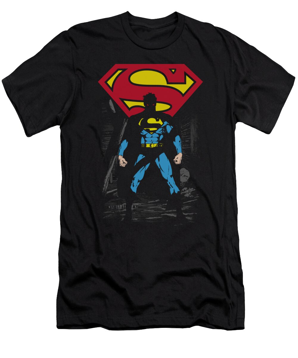  T-Shirt featuring the digital art Superman - Dark Alley by Brand A