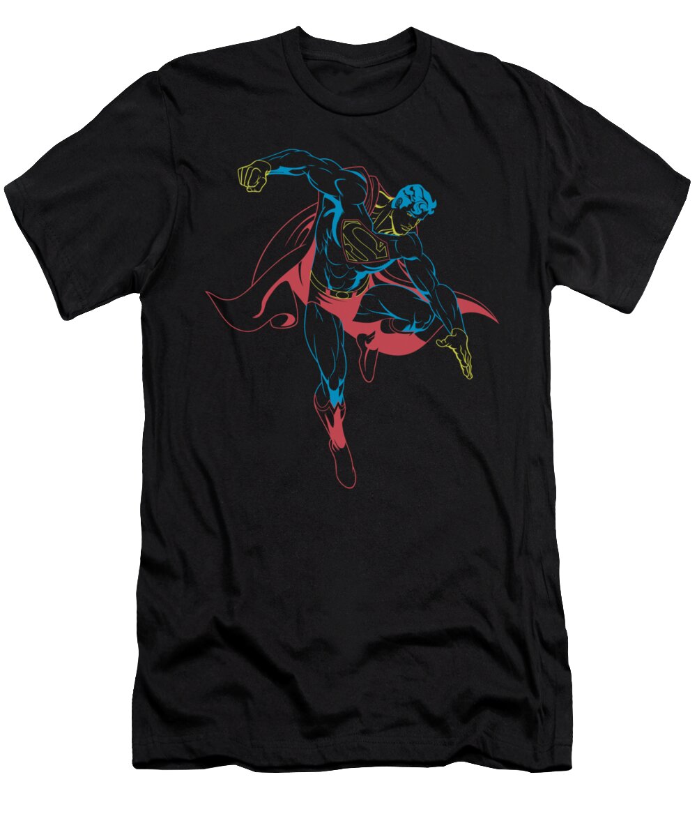  T-Shirt featuring the digital art Superman - Neon Superman by Brand A