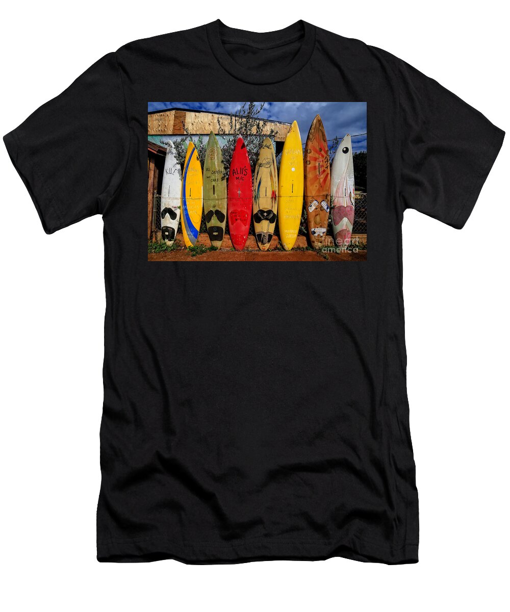 Surf T-Shirt featuring the photograph Surf Board Fence Maui Hawaii by Edward Fielding