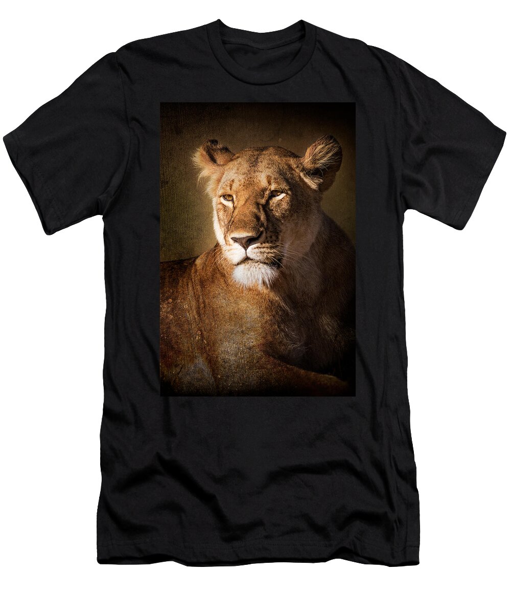 Africa T-Shirt featuring the photograph Textured Lioness Portrait by Mike Gaudaur