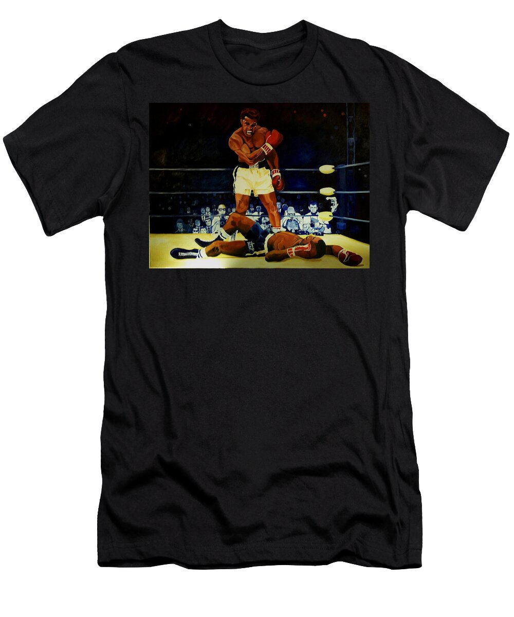 Iconic Athelete Muhammad Ali Vs. Sonny Liston T-Shirt featuring the painting The 2nd Fight by Femme Blaicasso