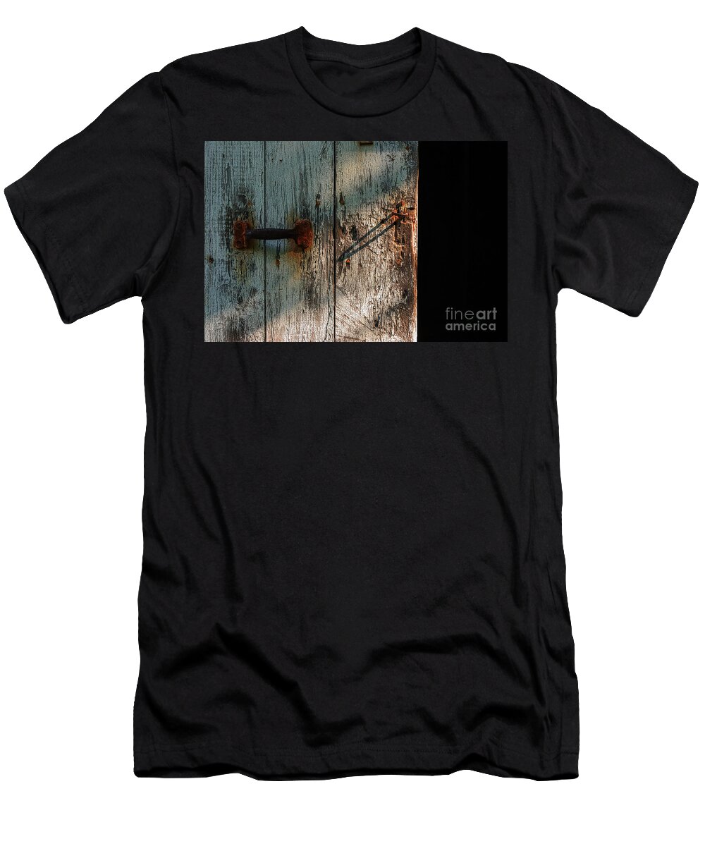 (peeling Paint Or Peeled Paint) T-Shirt featuring the photograph The Barn Door by Debra Fedchin