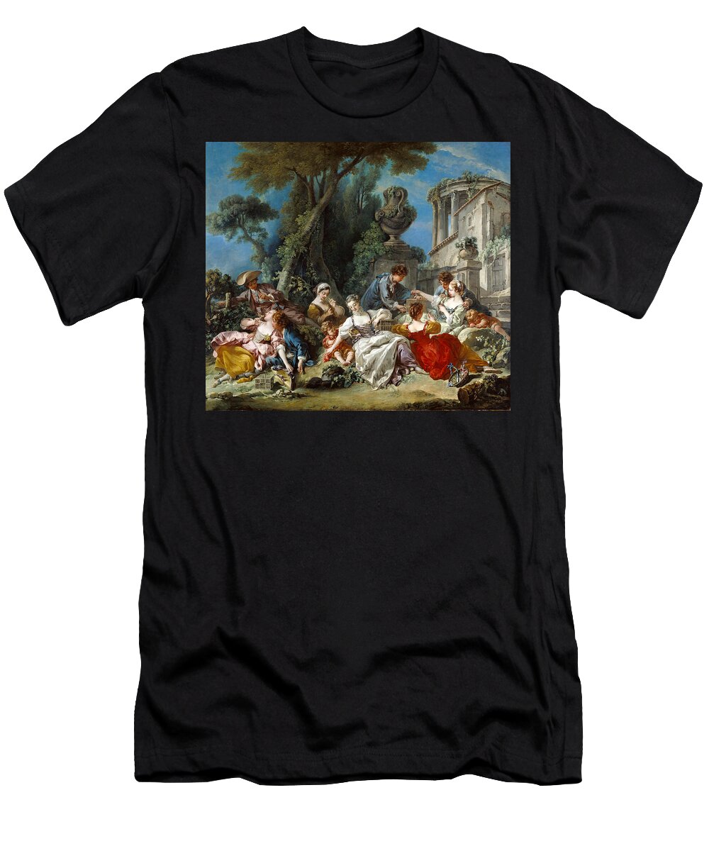 Boucher T-Shirt featuring the painting The Bird Catchers by Francois Boucher
