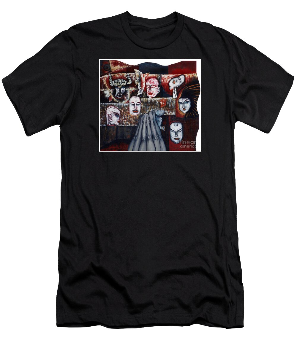 Surrealism T-Shirt featuring the painting The Buddhism Conception and The Human World by Fei A