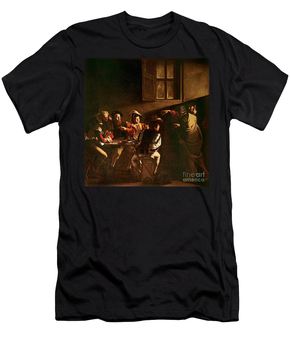 Chiaroscuro T-Shirt featuring the painting The Calling of St Matthew by Michelangelo Merisi o Amerighi da Caravaggio