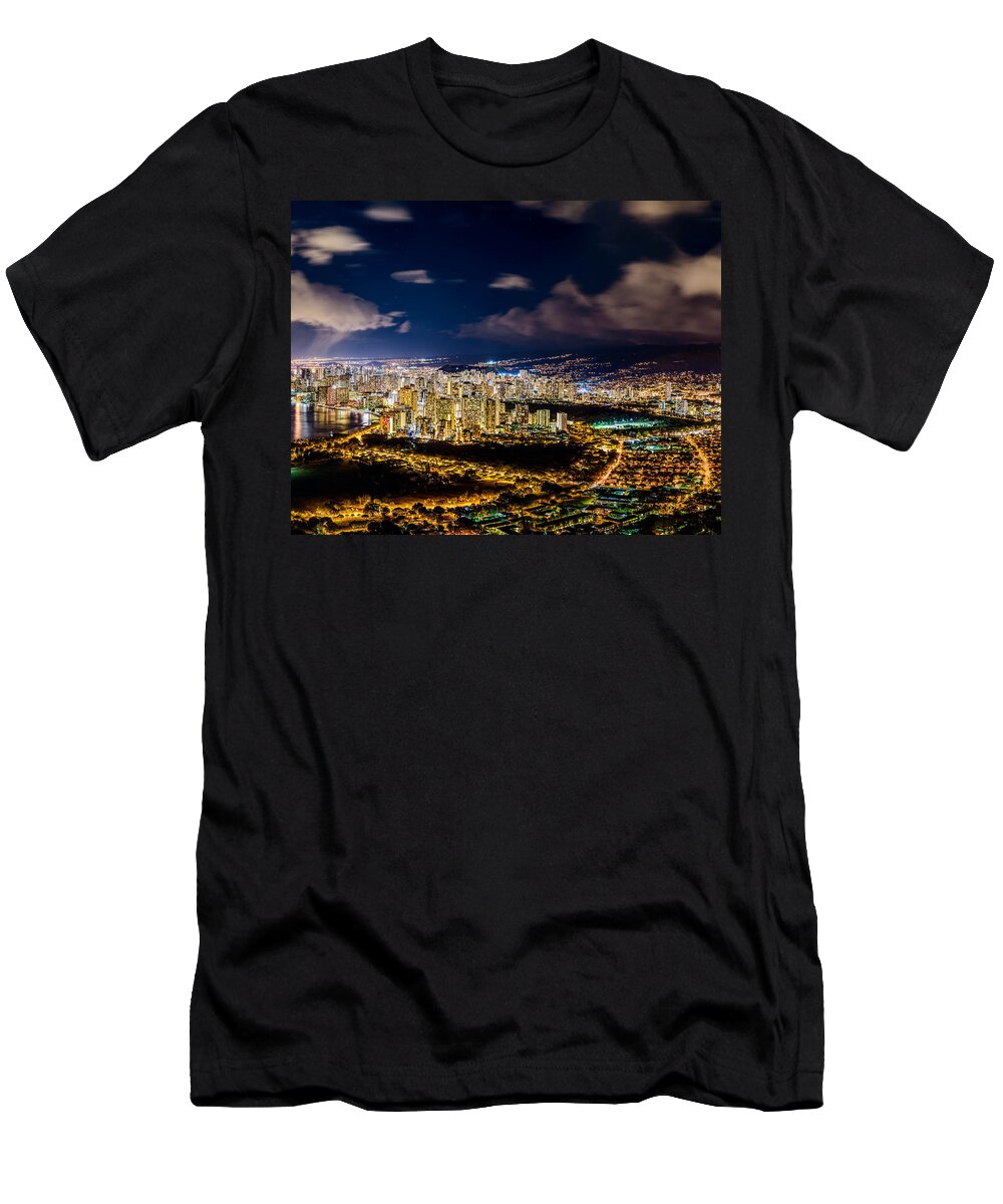 Honolulu T-Shirt featuring the photograph The City of Aloha - Triptych Center by Jason Chu