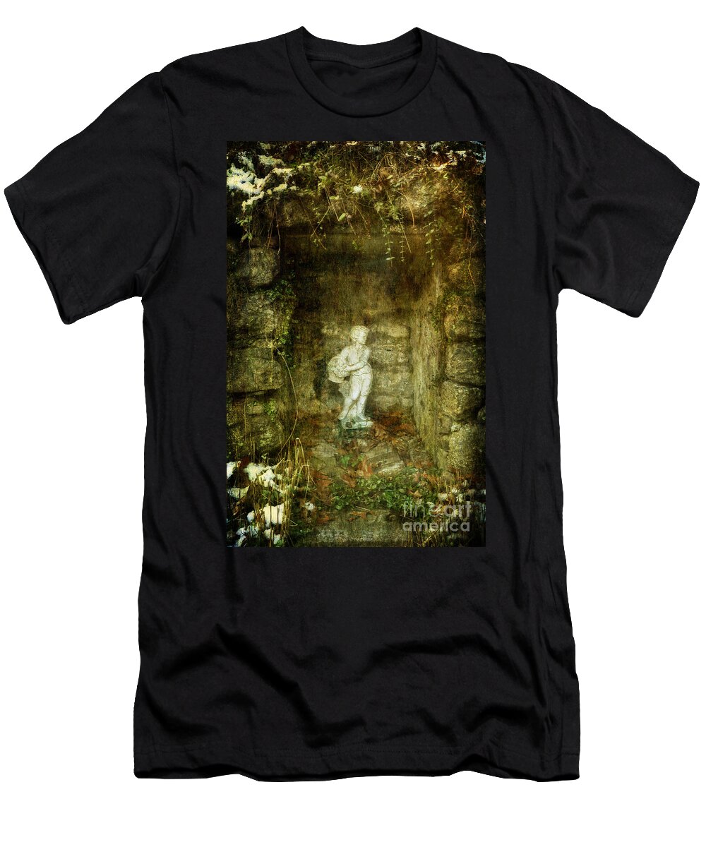 Statue T-Shirt featuring the photograph The Cold Flower Boy by Debra Fedchin
